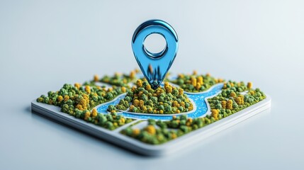 Poster - Map with a glossy blue map pin icon isolated on a white background for location marking or navigation