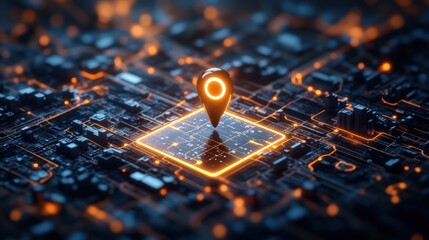 Aufkleber - Glowing light bulb and location pin on digital map highlighting smart city technology and connectivity