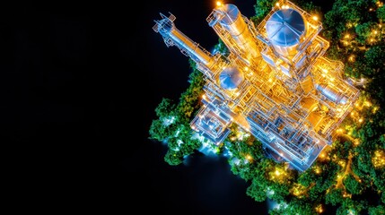 Poster - futuristic and modern city skyline at night with brightly lit skyscrapers colorful reflective patter