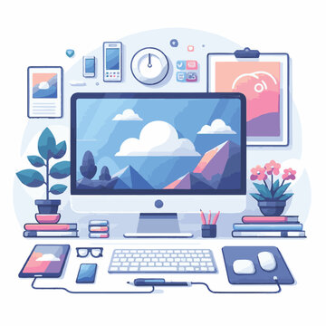 computer, technology, digital, business, communication, laptop, tech, device, design, pc, work, internet, office, web, desktop, monitor, employee, information, modern, data, electronic, vector, backgr