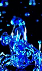 Poster - Dynamic blue liquid motion creating abstract patterns against dark background