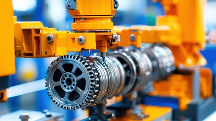 Poster - Robotic Arms Assembling Car Engine Components in Industrial Setting