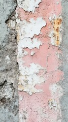 Poster - Weathered wall of peeling paint with pink and white hues creating a textured surface for artistic backgrounds and designs with rustic charm and vintage appeal