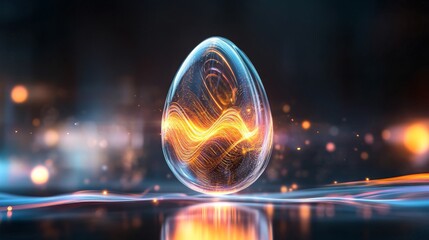 Poster - Striking glass egg with vibrant light patterns floating in surreal environment