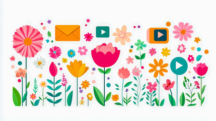 Poster - Colorful floral design featuring vibrant flowers and digital icons for creative expressions