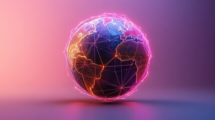 Aufkleber - Globe with network of lines and dots highlighting continents and location pin for global connection concept