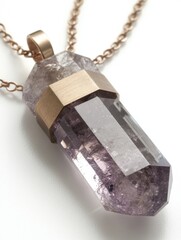 Poster - Elegant amethyst crystal pendant necklace with gold accents on a white background showcasing jewelry design and craftsmanship