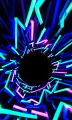 Poster - Dynamic neon tunnel: vivid light movement in a futuristic vortex
