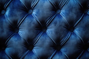 Poster - Captivating close up of a luxurious blue velvet tufted upholstery showcasing texture depth and elegant design in a studio shot