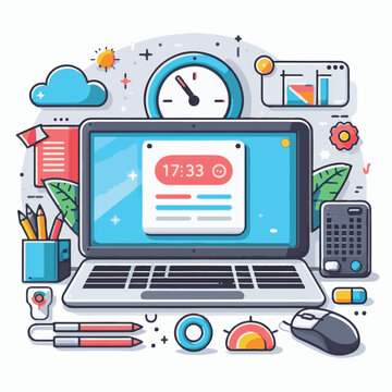 computer, technology, digital, business, communication, laptop, tech, device, design, pc, work, internet, office, web, desktop, monitor, employee, information, modern, data, electronic, vector, backgr