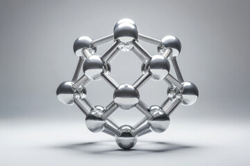 Aufkleber - A 3D model of a metallic molecule, showcasing interconnected spheres and rods, representing atomic bonds and structure.