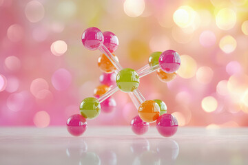 Poster - Colorful molecular model structure with pink, green, and orange spheres, representing scientific concepts.