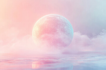 Aufkleber - Pastel moonrise over a calm, ethereal sea; a dreamy, otherworldly scene.