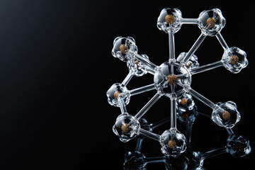 Poster - A glass molecular model with gold atoms, showcasing intricate bonds and scientific concepts.