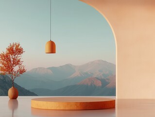 Poster - Tranquil mountain view decor serene landscape interior design modern aesthetics wide angle relaxation concept