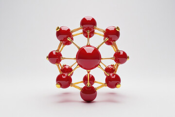 Aufkleber - 3D rendering of a red and gold molecular structure, representing science, technology, and connection.