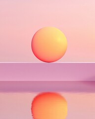 Poster - Floating sun sphere serene water surface digital art calm environment aesthetic viewpoint abstract concept