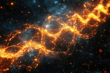 Poster - Glowing energy stream, abstract cosmic artwork with fiery particles and dark nebulae.