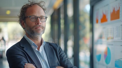 Poster - Professional man analyzing data visualizations in a modern offic
