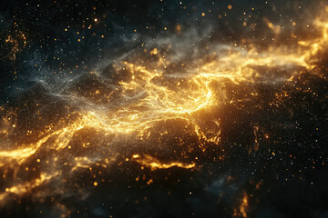 Poster - Abstract cosmic background with glowing golden particles and nebulae, creating a celestial and energetic visual.