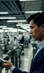 Poster - Precision engineering workflow: technicians operating advanced machinery in industrial factory