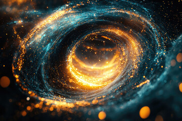 Poster - A mesmerizing cosmic swirl of vibrant teal and fiery orange particles, creating a swirling vortex of light and energy.