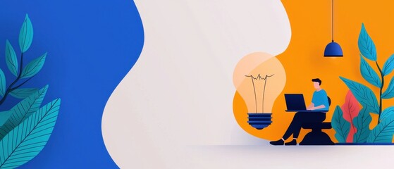 Poster - Hybrid Workspace Infographic with Digital Lightbulb Concept