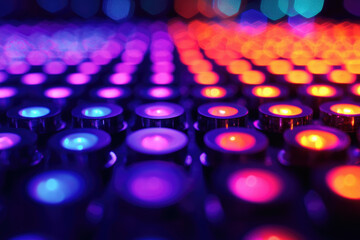 Poster - Close-up of vibrant multicolored LED lights arranged in a grid pattern, creating a mesmerizing display.