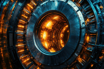 Poster - Intricate machinery of a powerful particle accelerator, glowing with intense energy.