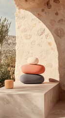 Poster - Artistic stone stacking outdoor setting home decor natural environment aesthetic view minimalist concept