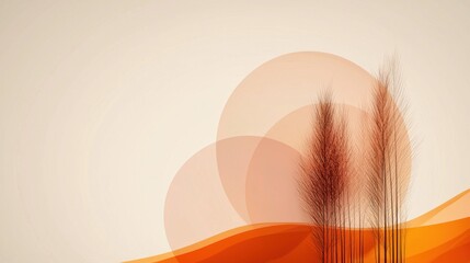 Poster - Abstract nature scene with silhouetted grasses warm tones digital artwork minimalistic