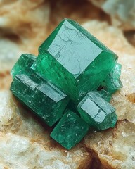 Poster - Captivating emerald crystals on matrix a geological marvel vibrant green gemstone mineral specimen natural beauty close up shot