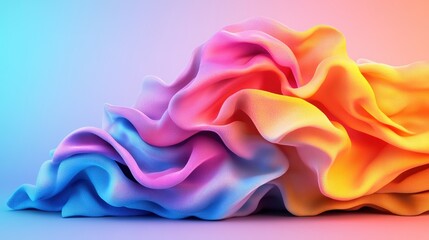 Poster - Colorful fabric pile on blue background with abstract details and studio lighting effects