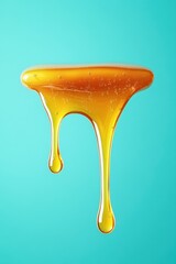 Poster - Dripping golden honey against a vibrant turquoise backdrop capturing the essence of sweetness and natural goodness in a captivating macro shot