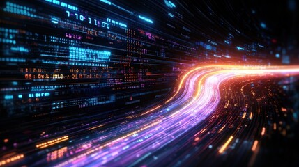 Poster - Highway with light trails and abstract data flowing in futuristic environment at night