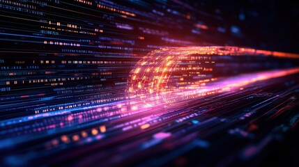 Aufkleber - Computer screen with glowing light and abstract data traveling in futuristic light trail
