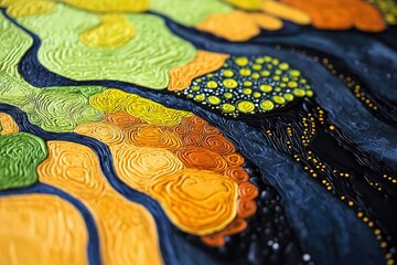 Poster - Textured landscape artwork with abstract colors and topographical map inspired pattern