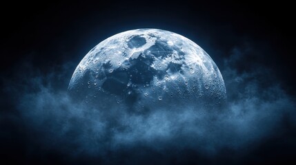 Wall Mural - ethereal moonscape with celestial orb shrouded in mystic fog lunar surface craters and cosmic sphere