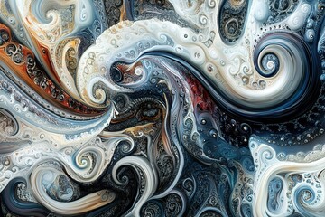 Poster - Swirling textures of an abstract fractal-like artwork with cool and warm color tones