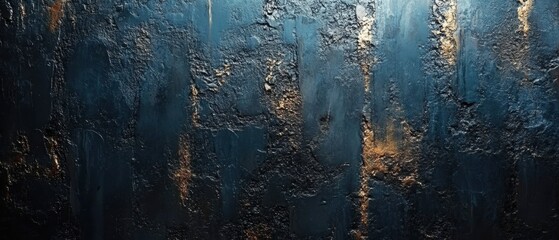 Poster - Captivating dark blue textured background with shimmering golden accents creating a luxurious and artistic effect for design projects