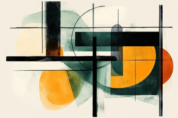 Poster - Abstract Composition with Geometric Shapes Lines and Brushstroke Textures Art piece