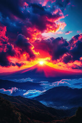 Wall Mural - Vibrant Sunset over Majestic Mountains Pink Purple and Orange Hues