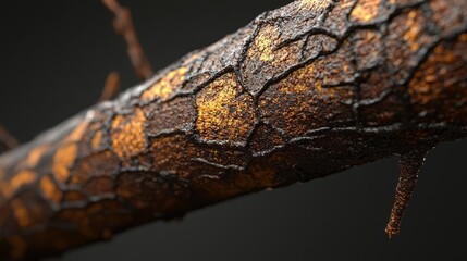 Intricate tree branch silhouette against dark background, a closeup study of nature's delicate textures