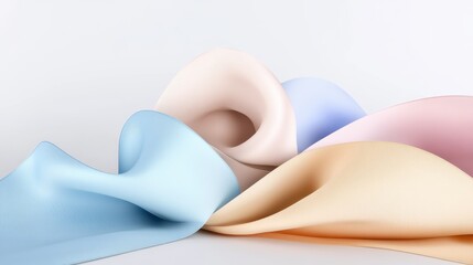 Poster - flowing pastel fabric swirls in soft blue pink and beige on white background