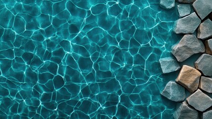 Poster - Aerial view of turquoise water surface texture with rocks in a swimming pool environment