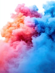 Poster - Ethereal cloud of vibrant colors blend and swirl in a mesmerizing dance against a pristine white backdrop
