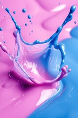 Poster - Captivating splash of vibrant pink and blue paint creating a dynamic fusion of colors and textures in motion abstract art