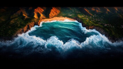 Poster - aerial view of ocean waves with clear blue water from above in high fidelity resolution