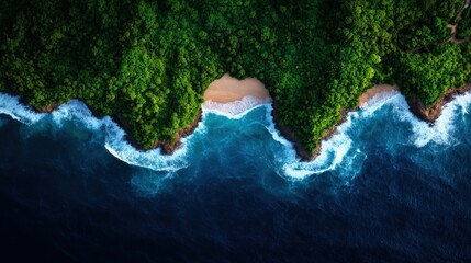 Poster - aerial view of ocean waves and large body of water from above in high fidelity quality