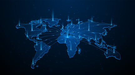 Aufkleber - Global connection network background. World map. Internet technology concept or global communication.	